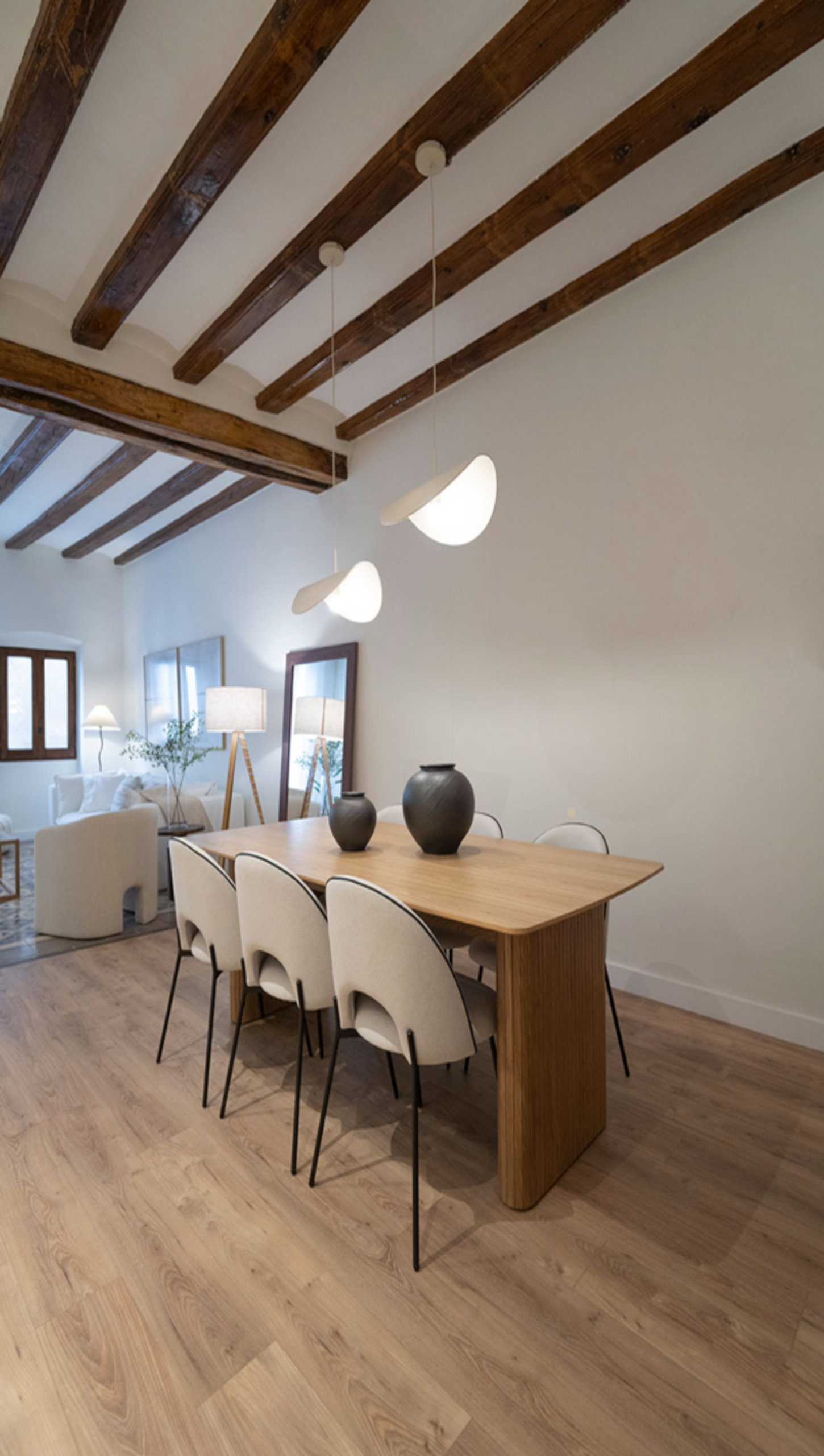 comedor, interior, mesa, escandinavo, japandi