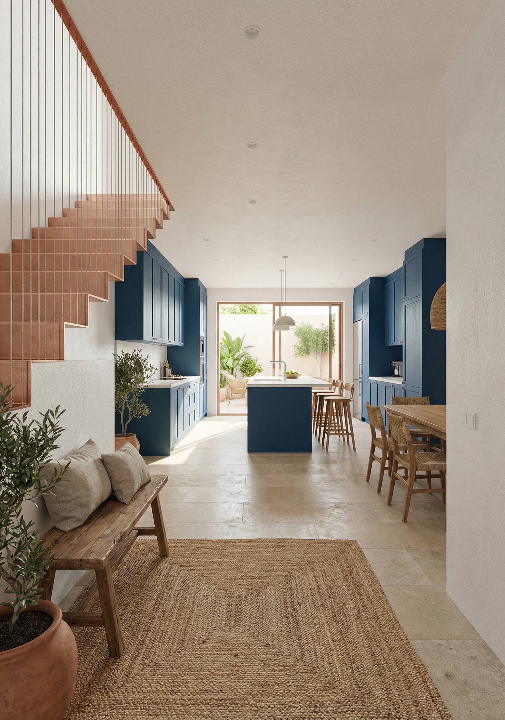 habitacion mediterránea, japandi, blue, sea, mar